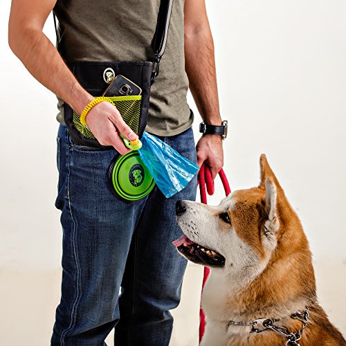 Dog-Treat-Bag-Training-Pouch-for-Small-and-Large-Dogs-with-Clicker-and-Collapsible-Food-Bowl-BPA-Free--Pet-Treats-Tote-Bag-with-Waist-and-Shoulder-Reflective-Straps-and-Belt-Clip