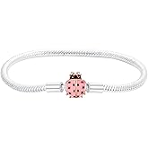Safety Chain Ladybird Evil Eye Camellia Dreamcatcher Charm Snake Starter Bracelet Cuff Bangle 925 Sterling Silver Compatible With Pandora Moments
