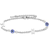 Evil Eye Bracelet for Women Stainless Steel Star of David Chai Bracelet Dainty Adjustable Jewish Protection Lucky Charm Jewelry for Daily Wear Hanukkah Gift