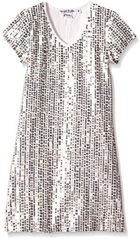 Flowers by Zoe Big Girls' Short Sleeve Gold Sequin Dress, Off White, Small