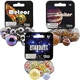 Mega Marbles 3 Pack - Stardust, Jupiter, & Meteor Game Nets - Includes 1 Shooter Marble & 24 Player Marbles Per Net
