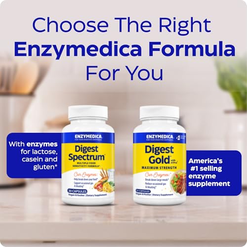 Enzymedica Digest Spectrum - Digestive Enzyme Supplement for Women & Men, Enzymes for Digestion, Gut Health, & Multiple Food Intolerances, Targets Gluten & Lactose, Helps Gas & Bloating - 120 Caps