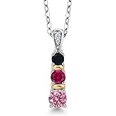 Gem Stone King 925 Silver and 10K Yellow Gold Round Pink Lab Grown Diamond Red Created Ruby and Black Onyx Pendant Necklace For Women (0.60 Cttw, Gemstone April Birthstone, with 18 Inch Chain)