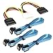 RELPER 3X 18in SATA iii Cable 6Gbps Right Angle with Locking Latch Transparent Blue and Power 4 Pin to Dual 15 Pin SATA Power Splitter Cable