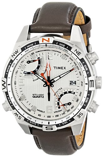 Timex Men s T46866 Intelligent Quartz Fly Back Chrono Compass Silver Case Brown Strap Watch