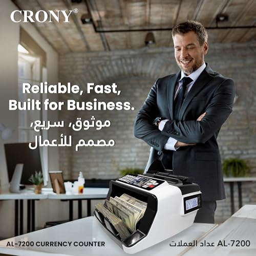 CRONY Money Counter Machine Banknote - AL-7200 Portable Counting Money Detector With Rechargeable Battery For Any Currency,UV MG IR DD Counterfeit Bill Detection Cash Counting with Dual Display