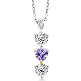Gem Stone King 925 Silver and 10K Yellow Gold Lab Grown Diamond and Blue Tanzanite Pendant Necklace for Women | 1.39 Cttw | Gemstone April Birthstone | Heart Shape 5MM | With 18 Inch Chain