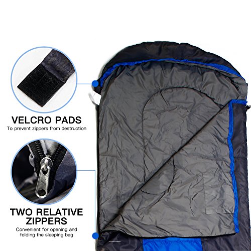 Yooan Sleeping Bag, Comfort Portable Lightweight Envelope Sleeping Bag with Compression Sack for Camping,Hiking,Backpacking,Traveling and Other Outdoor Activities -Single,Blue+Grey,(75"+12") x33 - Thumbnail 2