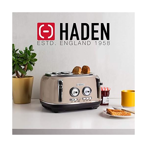 Haden-Jersey-Toaster--Retro-Electric-Stainless-Steel-Toaster-Four-Slice-Putty-CD24 Haden Jersey Toaster – Retro Electric Stainless-Steel Toaster with Reheat and Defrost Functions – 1370-1630W, 220-240V…