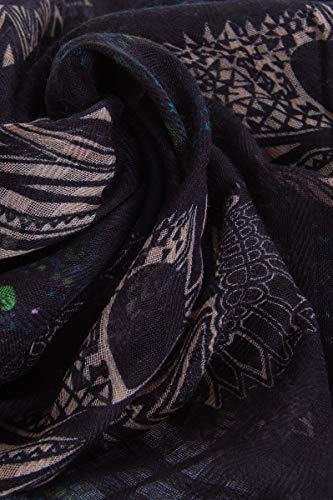 Humble Chic Sugar Skull Scarf - Long Oversized Lightweight Printed Shawl Wrap, Black, Lime Green, Blue, Ivory-White - Thumbnail 4