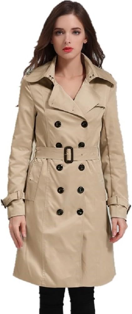 EORISH Women British Double Breasted Slim Long Trench Coat Windbreaker