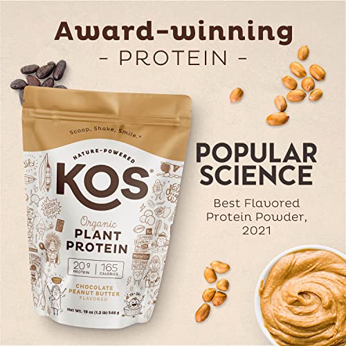 KOS Plant Based Protein Powder, No Erythritol, Chocolate Peanut Butter Organic Pea Protein