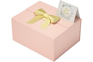 ROSTELACK Gift Box With Lid 9" X 7" X 4", Deluxe Gift Box With Ribbon Greeting Card and Magnet Closure, Suitable for Wedding, Mother'S Day, Bridesmaid Gift, Graduation, Christmas, Holiday, Birthday, Etc.Pink
