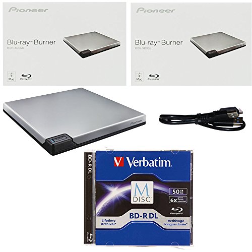Pioneer 6x BDR-XD05S External Portable Blu-ray Burner in Retail Box Bundle with 50GB Verbatim M-Disc BD-R DL