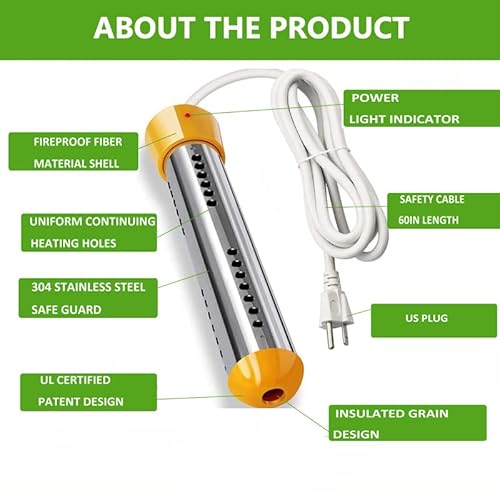 1500W 220V Portable Heater Stainless Steel Electric Immersion Water Heater BINLU