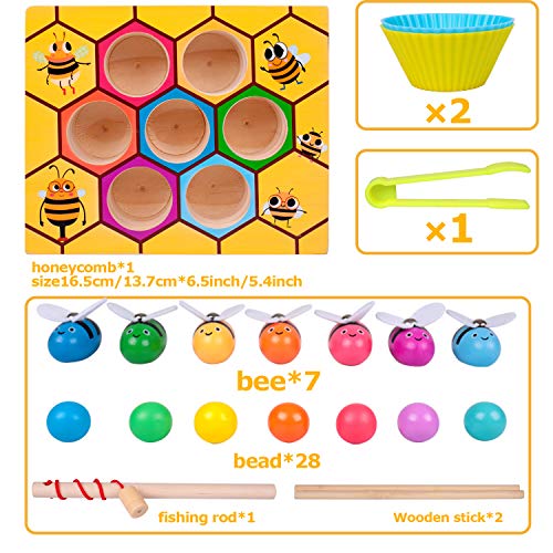 rolimate Toddler Fine Motor Skill Toy Magnet Game, Montessori Educational Wooden Toy, Clamp Bee & Beads to Hive Matching Game, Color Recognition Preschool Learning Toy, Gift for 3 4 5+ Years Boy Girl - Thumbnail 6