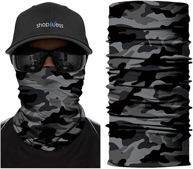 ShopINess Unisex Tube Scarf Adult Multifunctional Headband Bandana Neck Gaiter for Motorbike Sport Parties Halloween and Carnival Outdoor Activities (Grey Camouflage)
