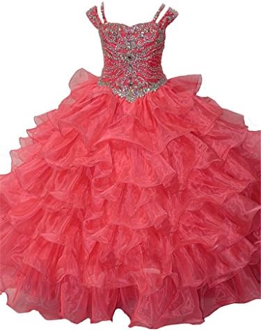 WZY Girls Long Ruffled Ball Gowns Beading Girls Pageant Dresses โฆ