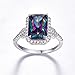 Merthus 925 Sterling Silver Created Mystic Rainbow Topaz Halo Engagement Ring for Women