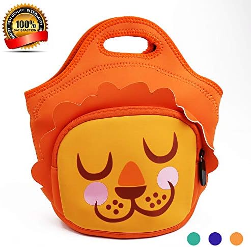 ShineMe Kids Lunch Bag, 3D Lion Animal Lunch Box for Girls, Boys, Lunch Tote with Zipper for School, Outdoor (Orange)