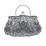 Albabara Satin Beaded Handmade Clutch Purse Evening Handbags,Grey