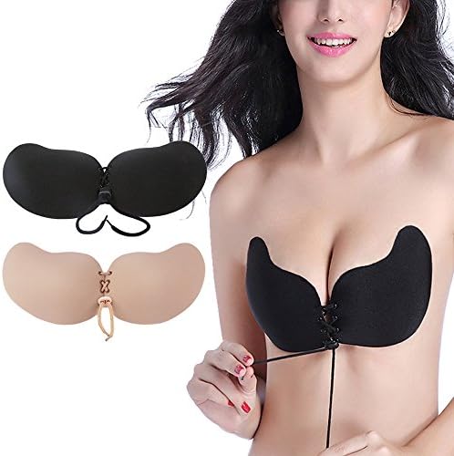 Dxnbikt Adhesive Bra For Backless Dress, Push-Up Bra With Drawstring, Reusable Invisible Bra, 2Pack (B)