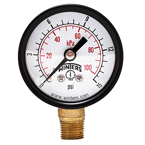 Winters PEM Series Steel Dual Scale Economy Pressure Gauge, 0-15 psi/kpa, 1-1/2 Dial Display, +/-3-2-3% Accuracy, 1/8 NPT Bottom Mount