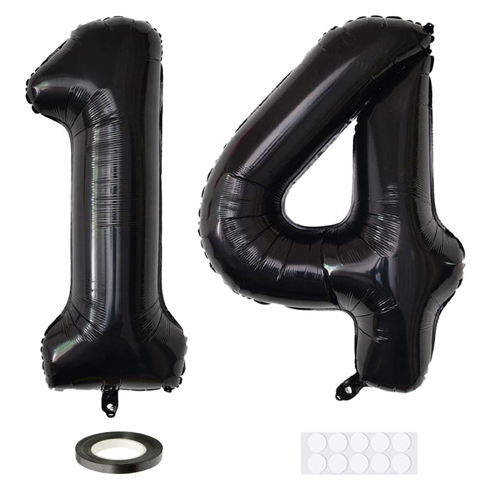 Xihuimay 40 Inch Black Number 14 Balloons, 2 Count, Unisex, All Ages, Perfect for General Celebrations, Event Planners, Party Hosts, Group Celebrations