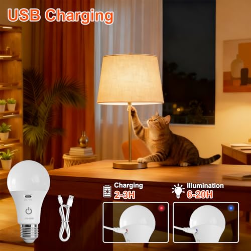 Ketom Remote Control Light Bulb E27 Rechargeable Bulb with Timer | 7 W rechargeable LED lamps, 3 colours and dimmable, touch control, pack of 2 wireless decorative lamp bulbs, emergency light