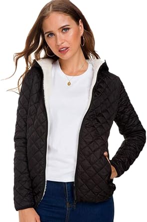 womens short black quilted jacket