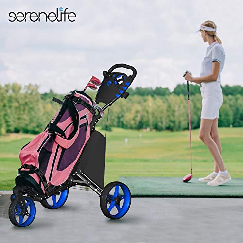 SereneLife 3 Wheel Golf Push Cart Lightweight Folding Walking Push