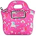 Unicorn Lunch Bag for Girls | with Name Label Pocket | Insulated Neoprene Tote | Cute Pink Rainbow Unicorns | by GOPRENE