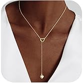 Luxval Lariat Gold Necklace for Women, Dainty Long Necklace 14k Gold Plated/Silver Y-Shaped Pendant Necklaces Trendy Beaded Chain Drop Necklaces Jewelry for Women Gifts