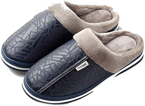 2019 Men's Slippers Winter Leather Thick with Plush Home Waterproof Flats Warm Indoor Shoes Non-Slip Slipper