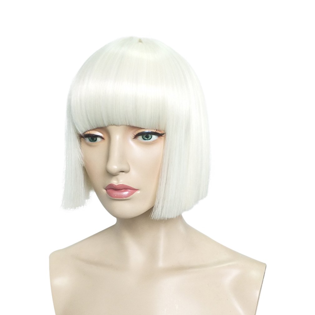 Namecute Short Bob Wig Silver White Synthetic Wigs Side Fringe