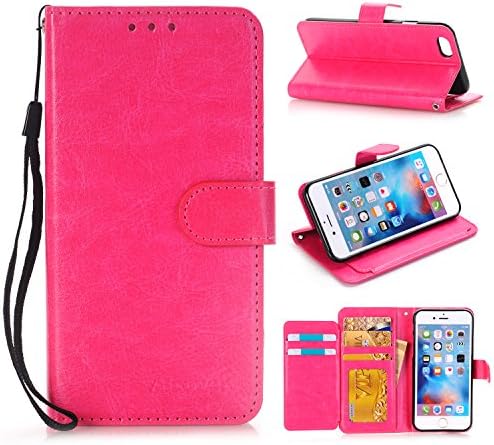 iPhone 6 wallet Case，iPhone 6S Case，Aicover Fashion PU Leather Magnet Wallet Flip Case Cover [Kickstand Feature] with ID&amp;Credit Card Pockets For Apple iPhone 6 / 6S (Hot pink)
