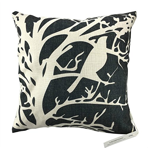 LAZAMYASA Square Cartoon Bird Printed Cushion Cover Cotton Throw Pillow Case Sham Slipover Pillowslip Pillowcase For Home Sofa Couch Chair Back Seat,4PCS,Black,18x18in