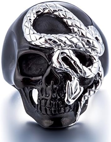 Coostuff Black Skull Snake Vintage Rock Punk Men Jewelry Stainless Steel Rings for Men