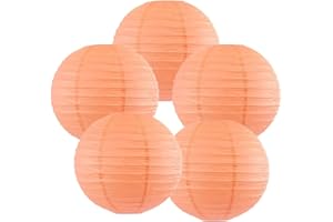 Just Artifacts 6-Inch Chinese Japanese Paper Lanterns (Set of 5, Peach)