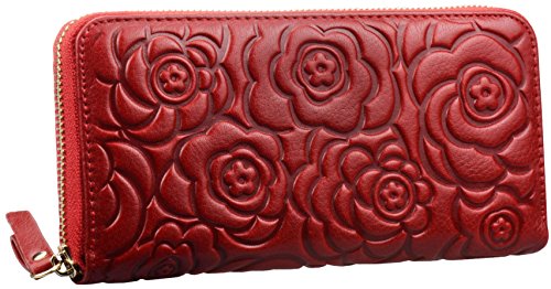 Heshe womens leather wallets long zippered around handb…