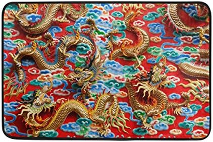 AIDEESS Anti Slip Welcome Door Mat Vintage Asian Chinese Dragon Pattern Entrance Doormat Indoor Outdoor for Home Decor , 23.6 x 15.7 Inches