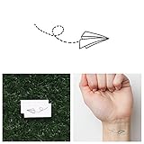 Tattify Paper Airplane Temporary Tattoo - Fly Like Paper (Set of 2) - Other Styles Available and Fashionable Temporary Tattoos - Tattoos are long lasting and Waterproof