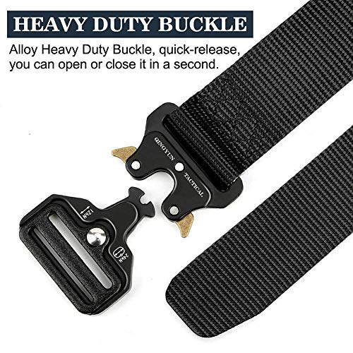 RONGQI Tactical Belt,Military Style Quick Release Belt,1.5" Nylon Riggers Belts for Men,Heavy-Duty Quick-Release Metal Buckle (Large （for waist 36"-42"), Black)