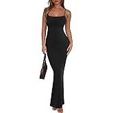REORIA Women's Basic Sexy Lounge Slip Long Dress Elegant Sleeveless Backless Ribbed Bodycon Maxi Dresses