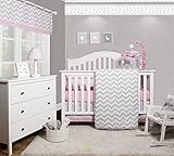 GEENNY OptimaBaby Pink Grey Chevron 6 Piece Baby Girl Nursery Crib Bedding Set