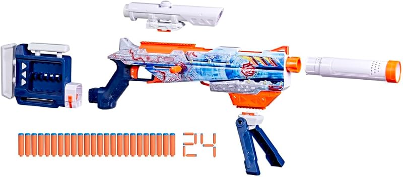 Loadout Arctic Zerostriker, Blaster et Fléchettes N1, Lanceur de Fléchettes Personnalisable en Mousse N1 pour Enfants et Ados – Canon, Crosse, Viseur et Bipied, Dès 8 Ans