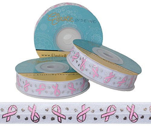 5 Yards Breast Cancer Ribbon on White 5/8