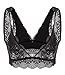 YIANNA Lace Bralette, Women's Deep V Neck Unpadded Lace Long Line Plunge Bralette Bra, YA8336-Black-M
