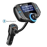 Bluetooth FM Transmitter with Quick Charge 3.0, Wireless Car Radio Transmitter Kit with 1.7” LED Display, Dual USB Ports, Compatible with iPhone, Samsung, etc, Hands Free Kit
