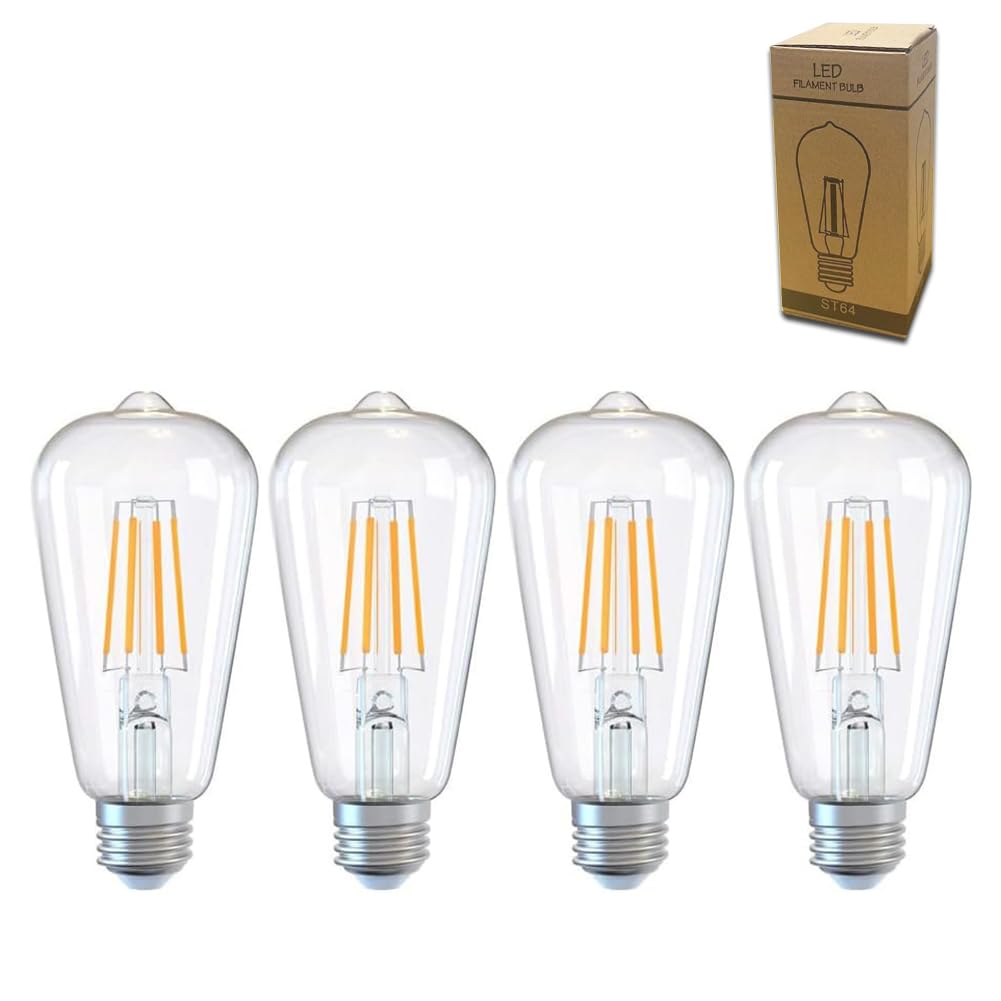 Xnordcaper E27 Dimmable Vintage Edison LED Light Bulbs, 4W Energy Saving ST64 LED Filament Light Bulbs Clear Glass 2700k Warm White E27 Squirrel Cage Retro Edison Screw Bulbs, 40W Equivalent, 4Pack